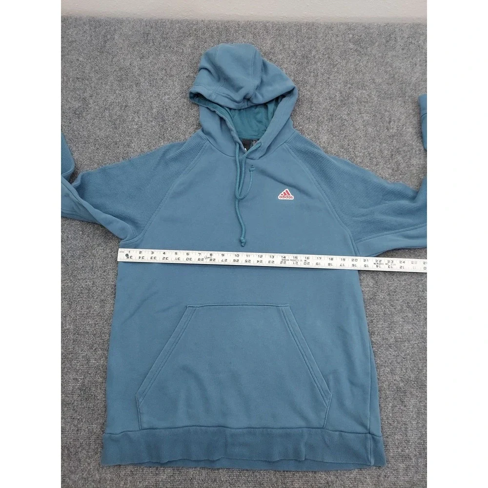 Adidas BTS Rib Hoodie Men Medium Blue Orbit Indigo Logo Kangaroo Pocket Pullover